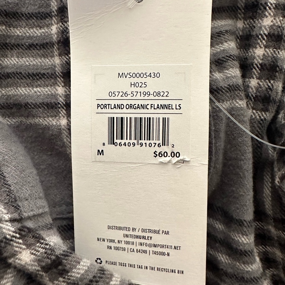 Men’s New Plaid Hurley Long Sleeve Shirt Organic Size Medium M NWT - Picture 6 of 6